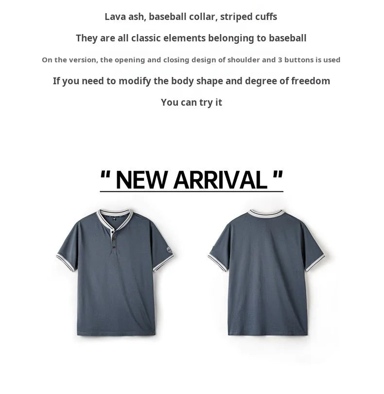 T-shirt Henley vintage à manches courtes pour homme Maden, style baseball, épais, contrasté, brodé, 100 % coton, style rétro, été