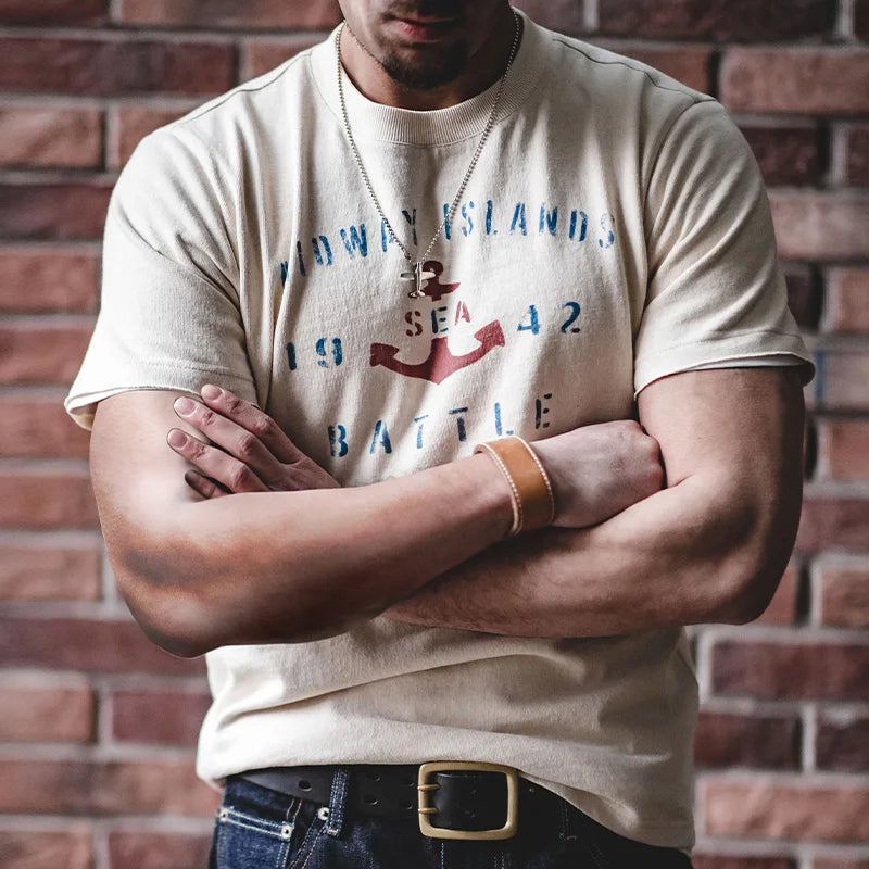 T-shirt à manches courtes en coton imprimé lettres vintage Maden pour homme, coupe ample, col ras du cou, décontracté, idéal au quotidien