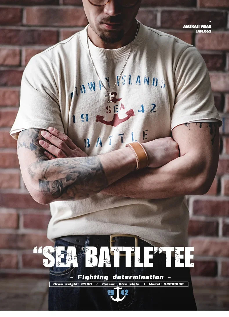 T-shirt à manches courtes en coton imprimé lettres vintage Maden pour homme, coupe ample, col ras du cou, décontracté, idéal au quotidien