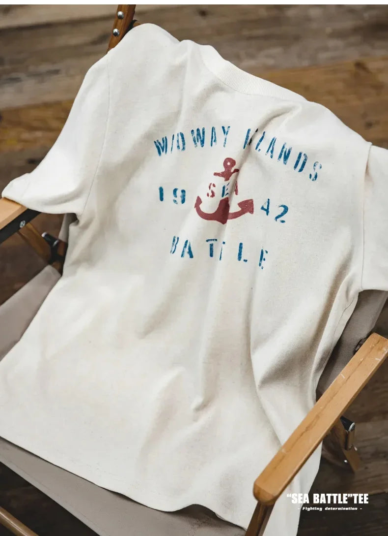 T-shirt à manches courtes en coton imprimé lettres vintage Maden pour homme, coupe ample, col ras du cou, décontracté, idéal au quotidien