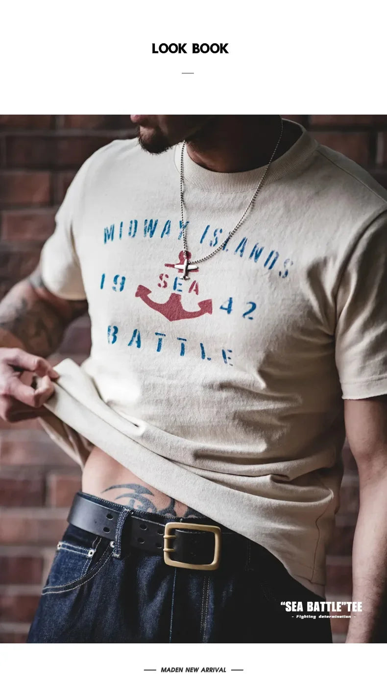 T-shirt à manches courtes en coton imprimé lettres vintage Maden pour homme, coupe ample, col ras du cou, décontracté, idéal au quotidien