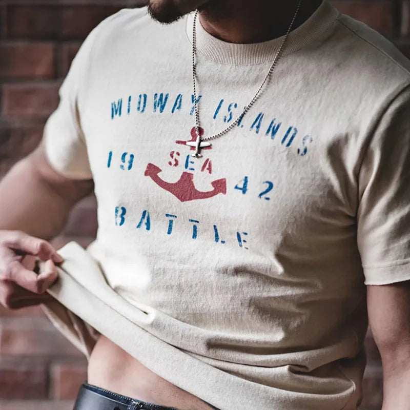 T-shirt à manches courtes en coton imprimé lettres vintage Maden pour homme, coupe ample, col ras du cou, décontracté, idéal au quotidien