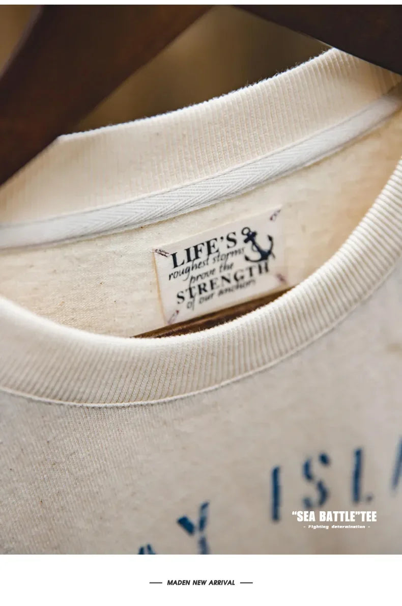 T-shirt à manches courtes en coton imprimé lettres vintage Maden pour homme, coupe ample, col ras du cou, décontracté, idéal au quotidien